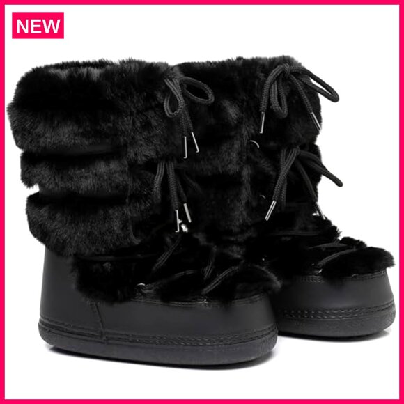 Women's Winter Snow Boots Faux Fur Lined Mid-Calf Waterproof Non-Slip - Picture 2 of 8